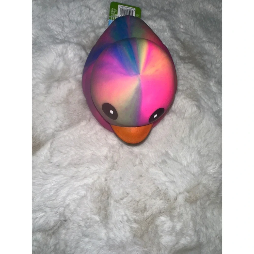 Squeezy Rainbow Rubber Duck Sensory Fidget Toy Pink Blue Tie Dye Stress Relief 1